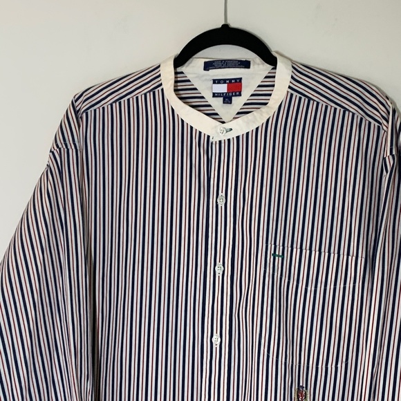 Tommy Hilfiger VTG 90s y2k Crest Logo Button Up Striped Long Sleeve Shirt XL - Picture 3 of 14